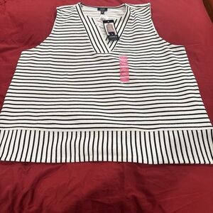 Jones New York Signature V neck sleeveless top white black stripes Women XXL NWT